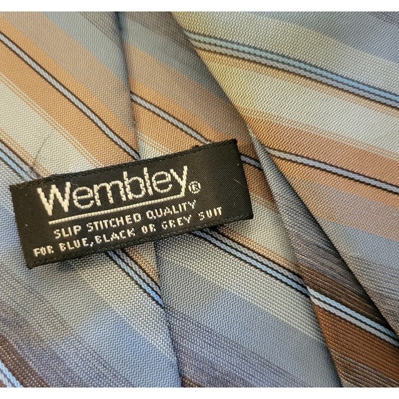Vintage Wembley Necktie Striped 3.25 X 55 Blue Brown Gold Lot Of 2 - Picture 6 of 7